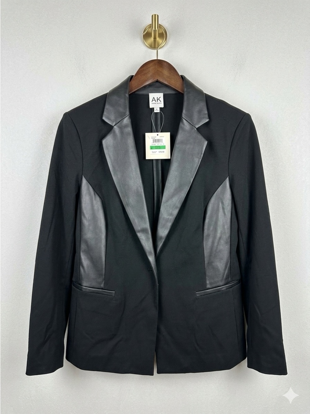 Anne Klein Black Blazer with Faux Leather Panels Large